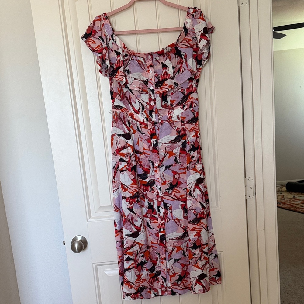 Chic Floral Off the Shoulder Midi Dress in Pink and Purple